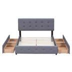 Cama plataforma tapizada Queen Size con cabecero clásico y 4 cajones