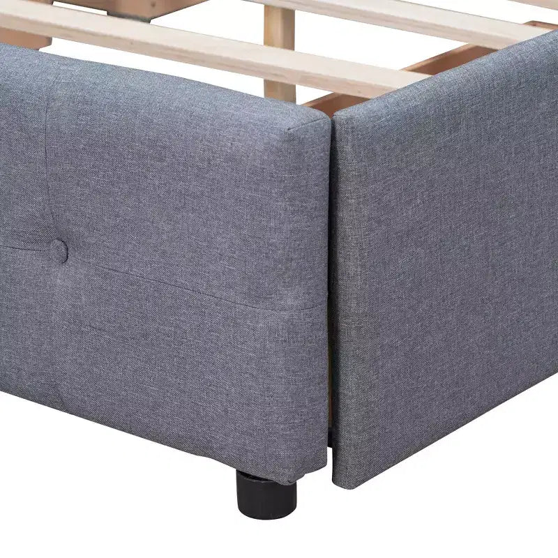 Cama plataforma tapizada Queen Size con cabecero clásico y 4 cajones