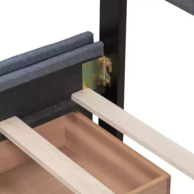 Cama plataforma tapizada Queen Size con cabecero clásico y 4 cajones
