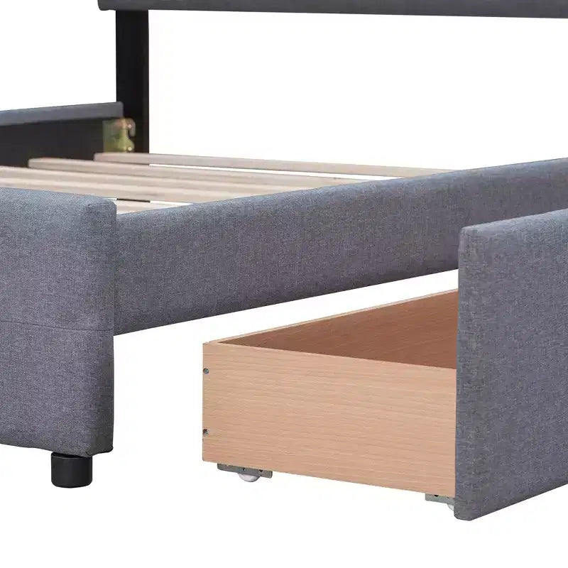 Cama plataforma tapizada Queen Size con cabecero clásico y 4 cajones