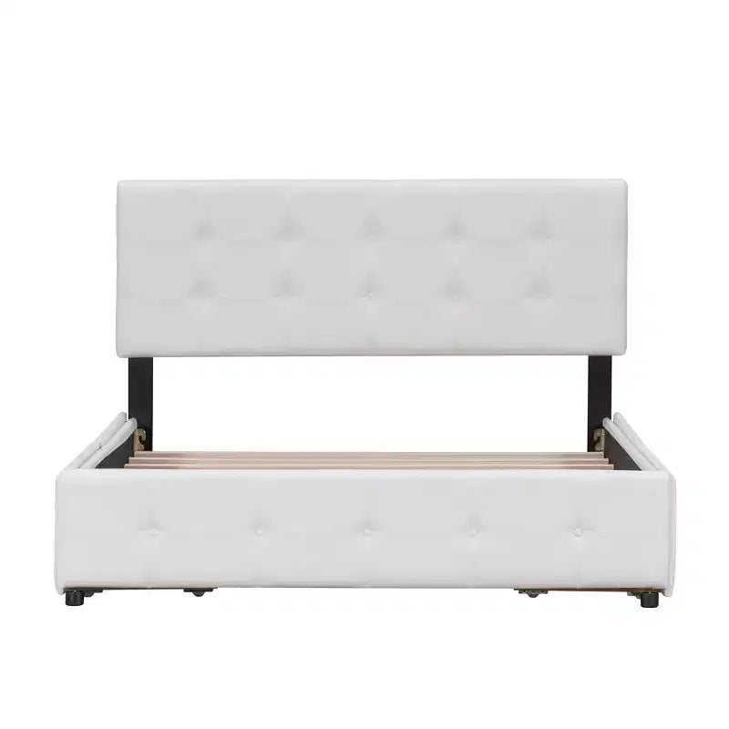 Cama plataforma tapizada Queen Size con cabecero clásico y 4 cajones