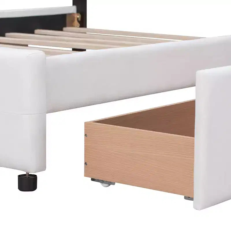 Cama plataforma tapizada Queen Size con cabecero clásico y 4 cajones