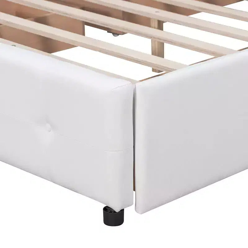 Cama plataforma tapizada Queen Size con cabecero clásico y 4 cajones