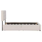 Cama plataforma tapizada Queen Size con cabecero clásico y 4 cajones