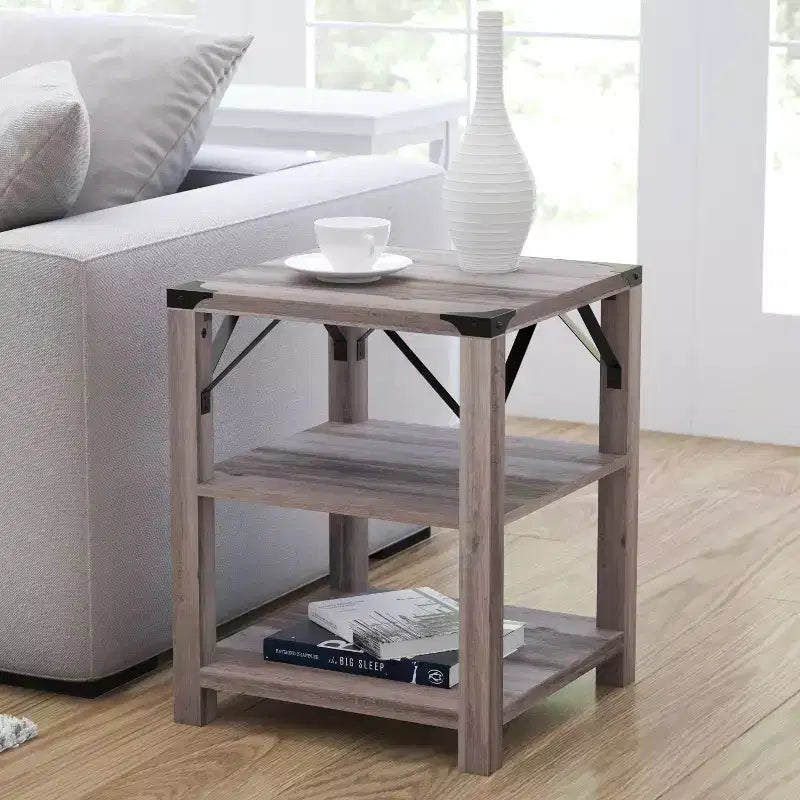 Mesa auxiliar de madera de ingeniería estilo casa de campo moderna