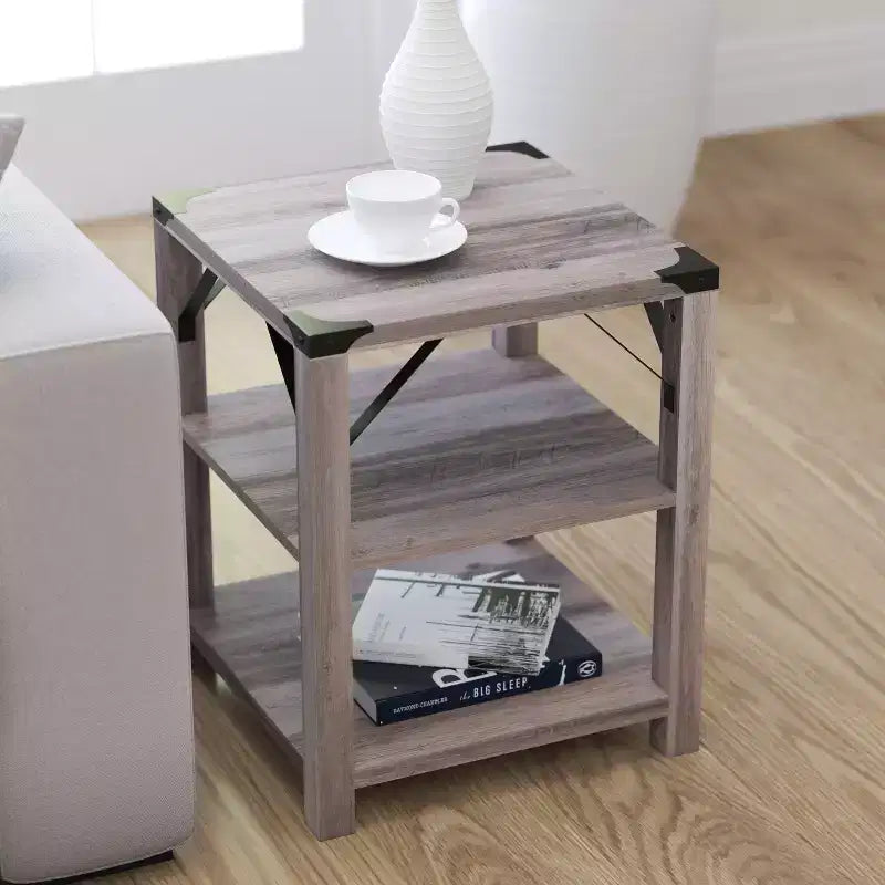 Mesa auxiliar de madera de ingeniería estilo casa de campo moderna