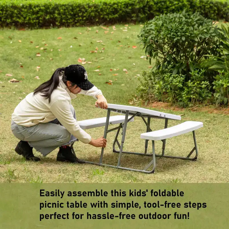 Mesa de pícnic blanca plegable para niños, banco portátil de exterior para jardín, mesa para manualidades, comer y jugar en el patio