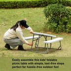 Mesa de pícnic blanca plegable para niños, banco portátil de exterior para jardín, mesa para manualidades, comer y jugar en el patio