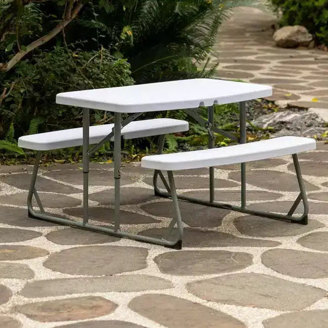Mesa de pícnic blanca plegable para niños, banco portátil de exterior para jardín, mesa para manualidades, comer y jugar en el patio