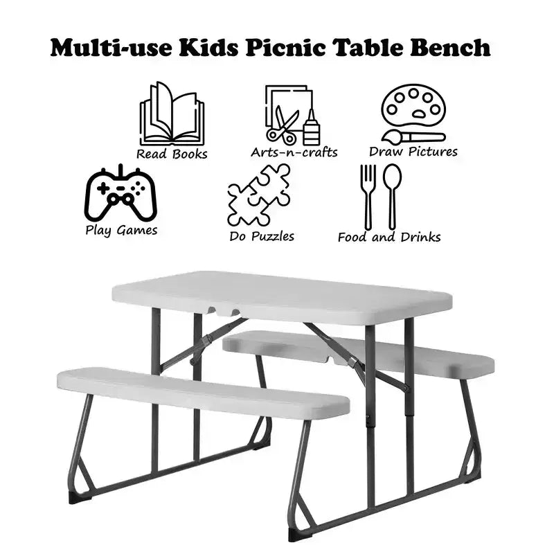 Mesa de pícnic blanca plegable para niños, banco portátil de exterior para jardín, mesa para manualidades, comer y jugar en el patio