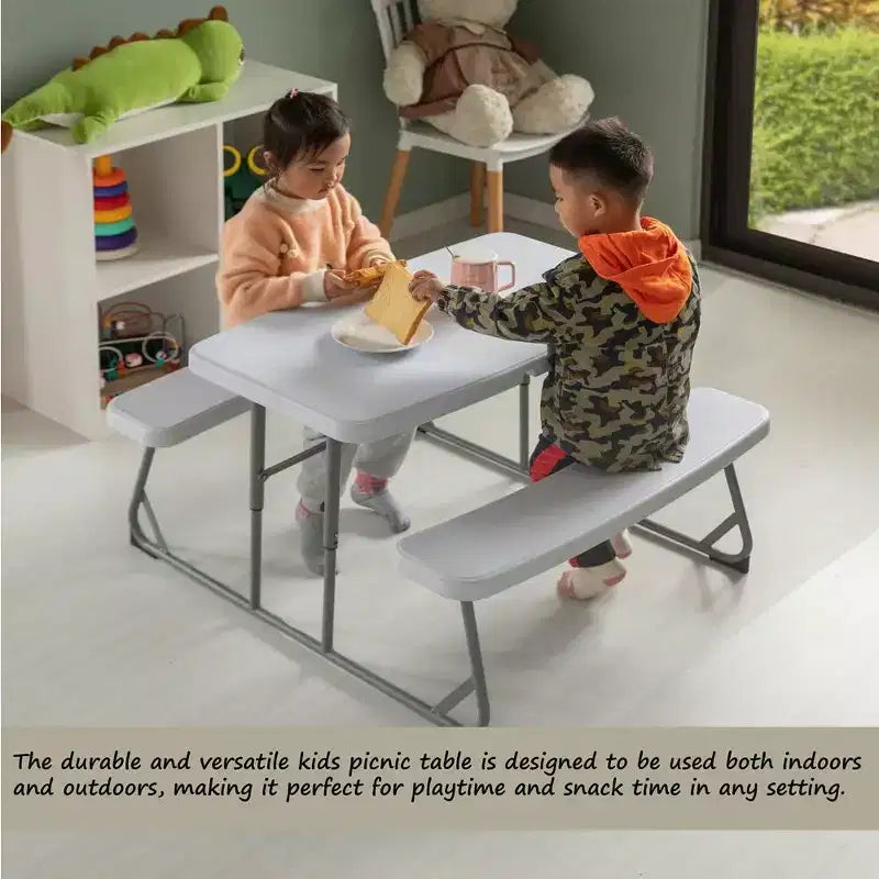 Mesa de pícnic blanca plegable para niños, banco portátil de exterior para jardín, mesa para manualidades, comer y jugar en el patio