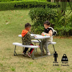Mesa de pícnic blanca plegable para niños, banco portátil de exterior para jardín, mesa para manualidades, comer y jugar en el patio