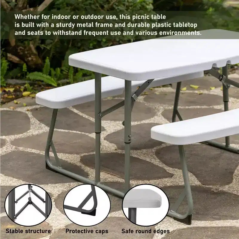 Mesa de pícnic blanca plegable para niños, banco portátil de exterior para jardín, mesa para manualidades, comer y jugar en el patio