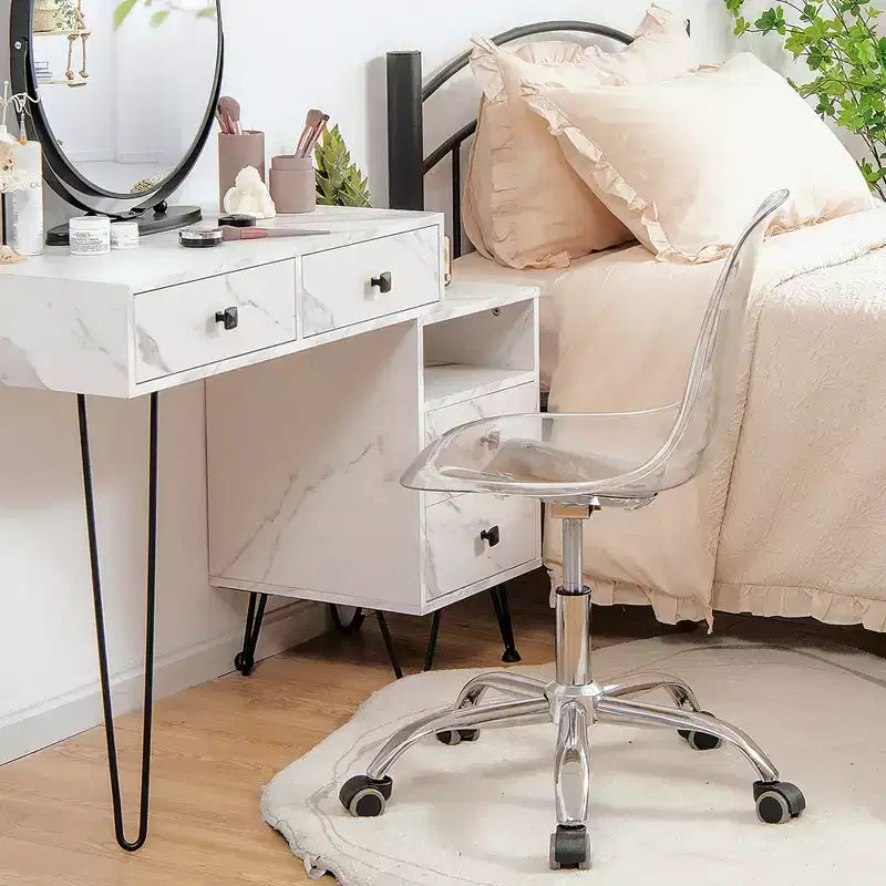 Silla giratoria de escritorio sin brazos acrílica con ruedas (paquete de 2)