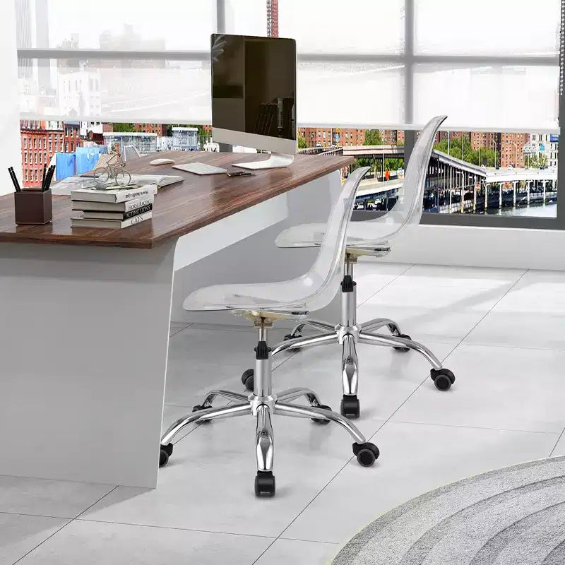 Silla giratoria de escritorio sin brazos acrílica con ruedas (paquete de 2)
