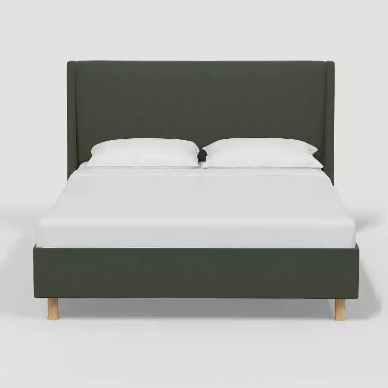 Cama de plataforma tapizada con alas Encino